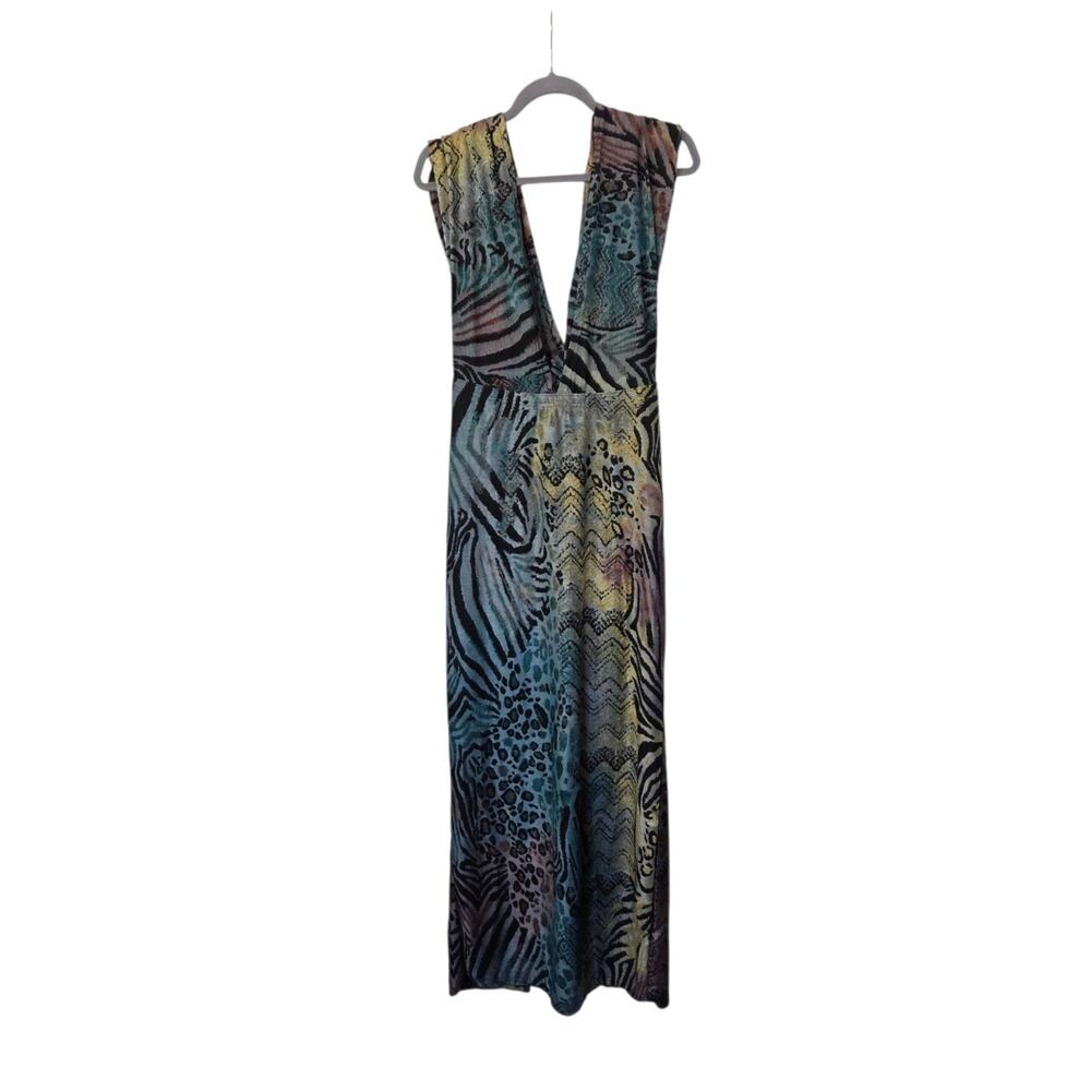 Musera NWT Extreme Plunge Colorful Halterneck Velour Maxi Dress, Women's Size XL